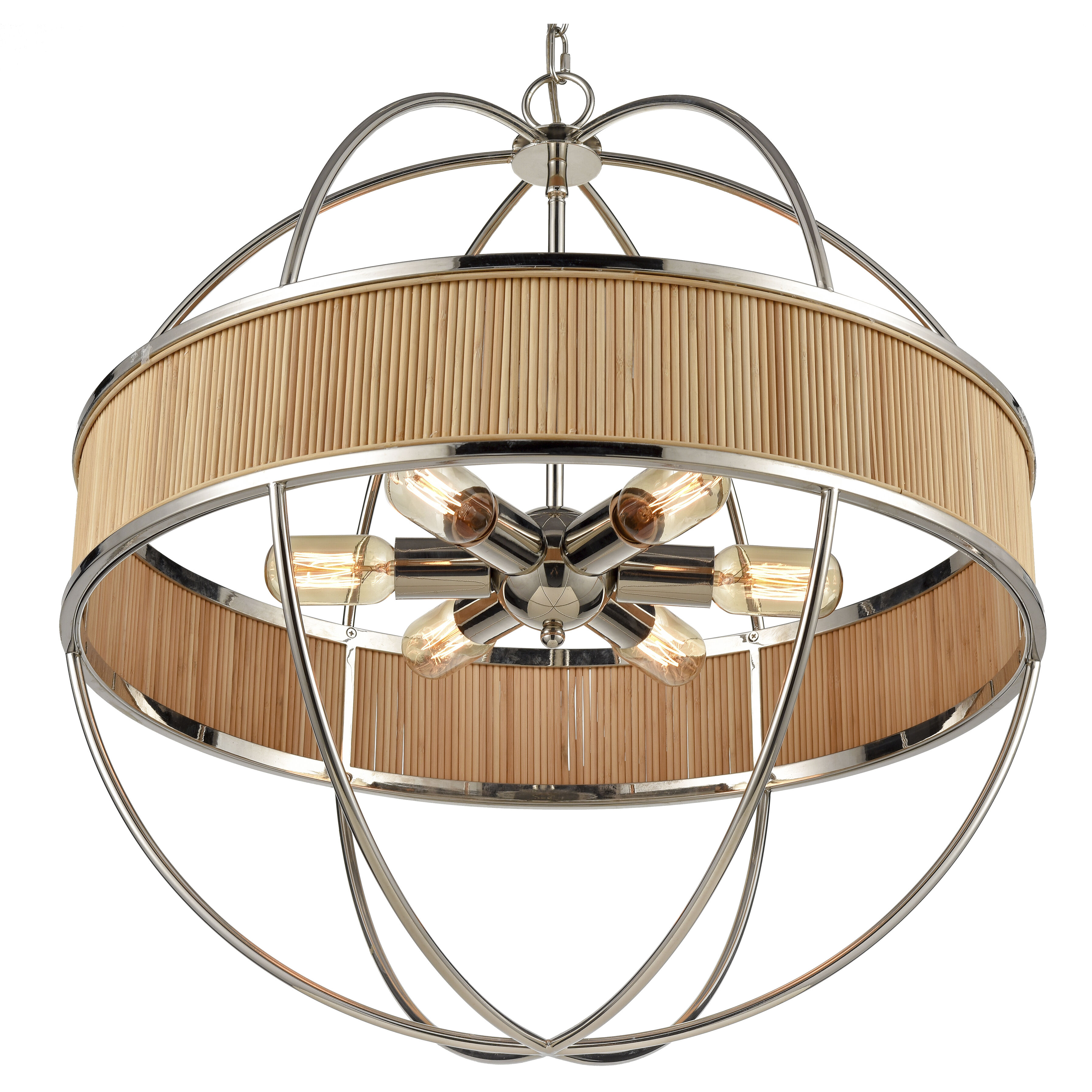 Ural 6 Light 24 inch Polished Nickel with Natural Chandelier Ceiling Light