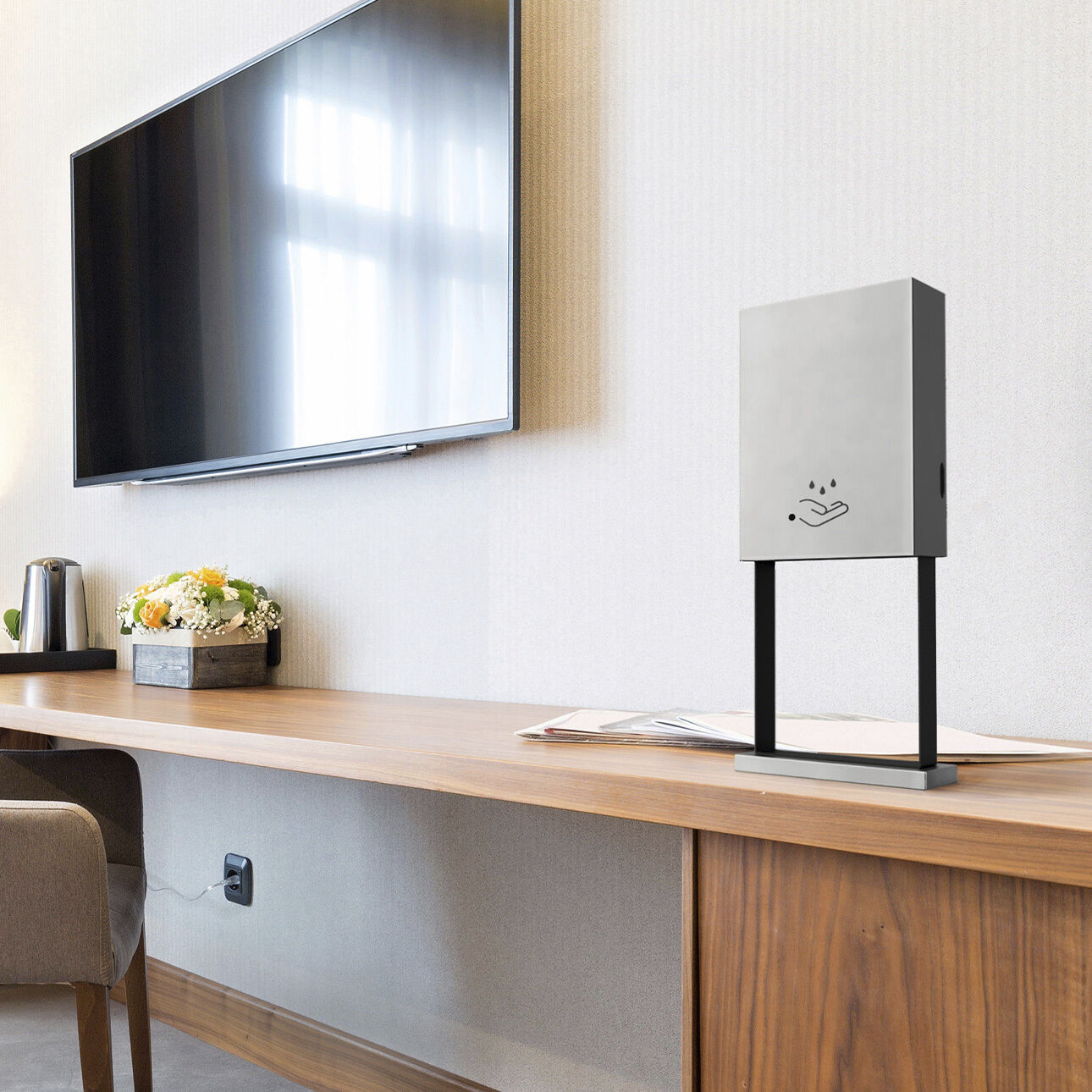 Luxe Satin Nickel Tabletop Touchless Hand Sanitizer Dispenser