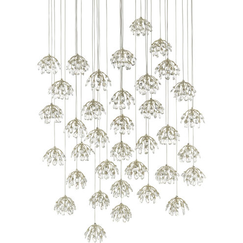 Crystal Bud 36 Light 33 inch Painted Silver/Contemporary Silver Leaf Multi-Drop Pendant Ceiling Light