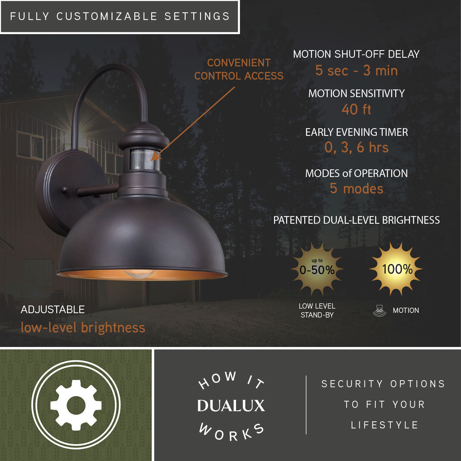 Franklin Oil Burnished Bronze and Light Gold Outdoor Motion Sensor, Dualux