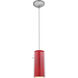Glassn Glass Cylinder 1 Light 4.75 inch Brushed Steel Pendant Ceiling Light in Clear and Red