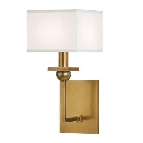 Morris 1 Light 6 inch Aged Brass Wall Sconce Wall Light in White Faux Silk