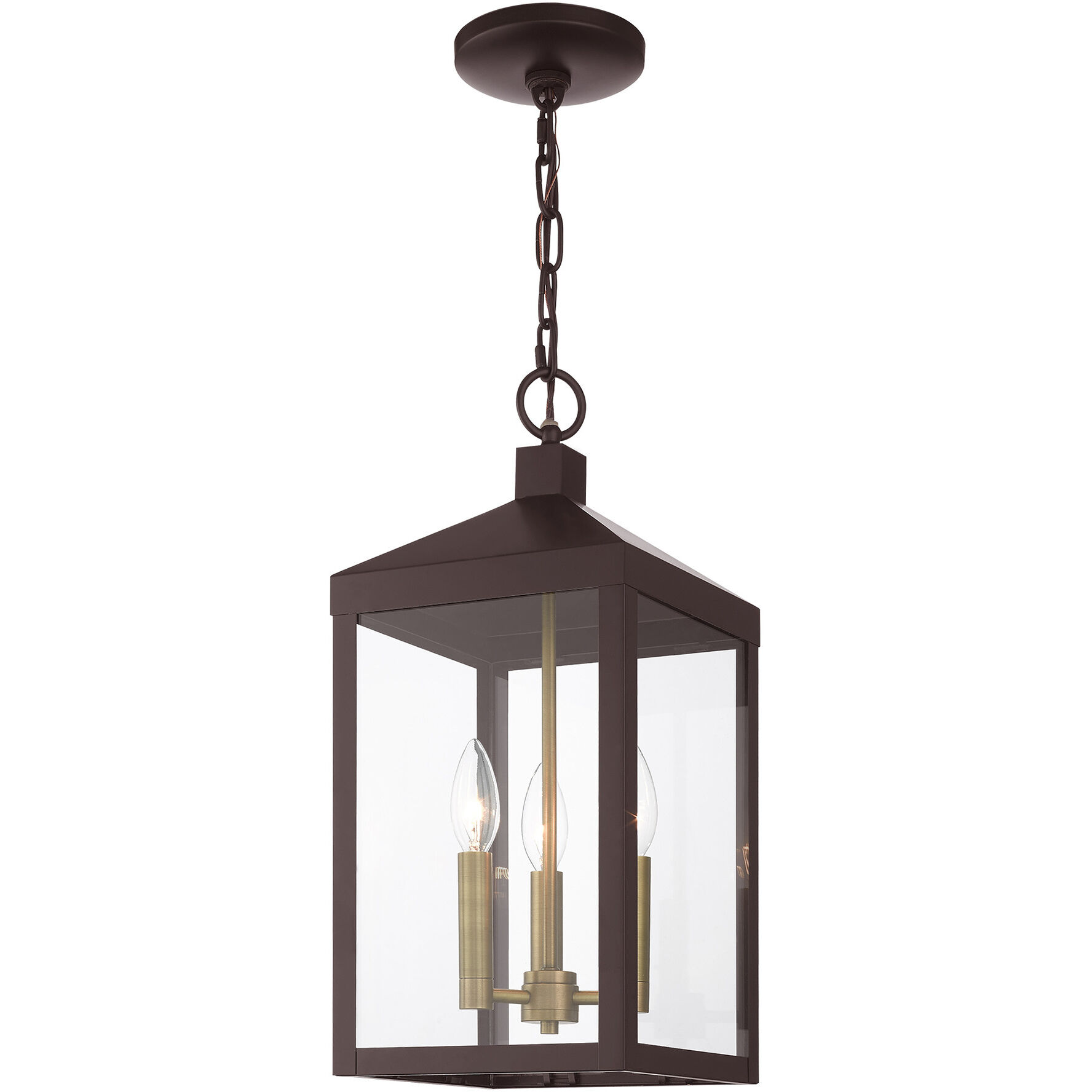 Nyack 3 Light 8.25 inch Bronze with Antique Brass Cluser Outdoor Pendant Lantern