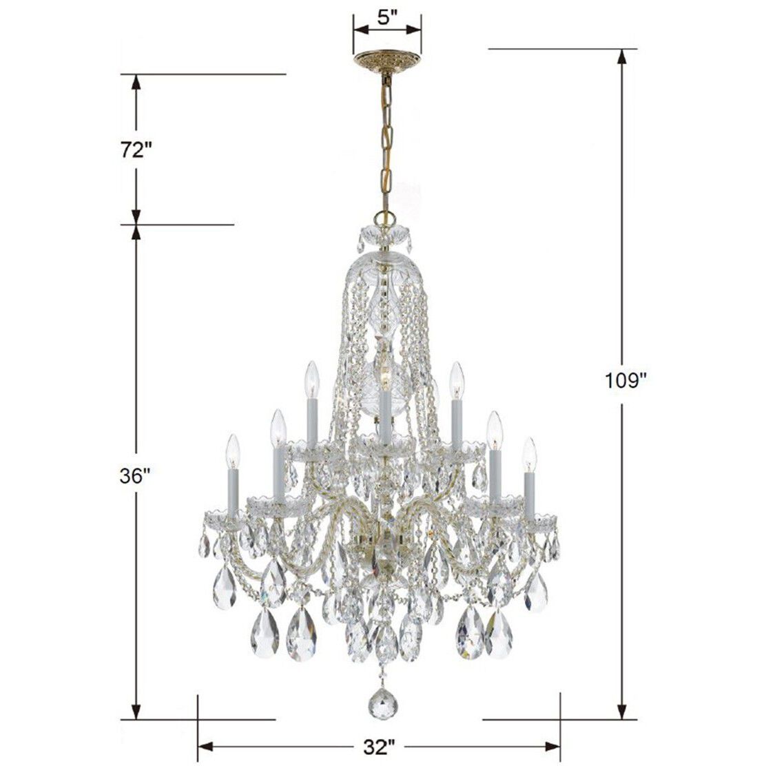 Traditional Crystal 10 Light 32 inch Polished Brass Chandelier Ceiling Light in Clear Spectra