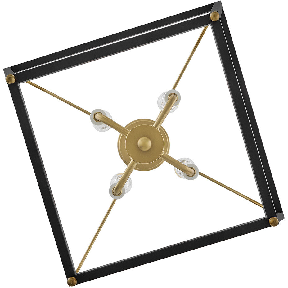 Tate 4 Light 16 inch Black with Lacquered Brass Pendant Ceiling Light