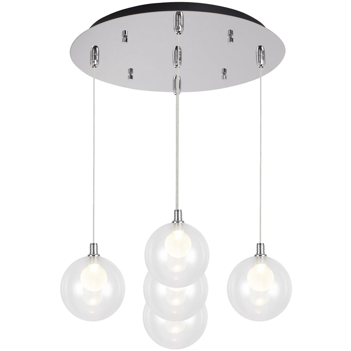 Bolla Multi Pendant Ceiling Light in Chrome, Clear Glass + Interior Opal Glass
