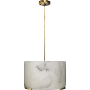 Elancourt 3 Light 17 inch White Faux Alabaster & Antique Brass Pendant Ceiling Light