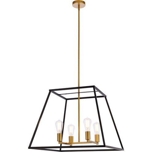 Declan 4 Light 24 inch Black and Brass Pendant Ceiling Light