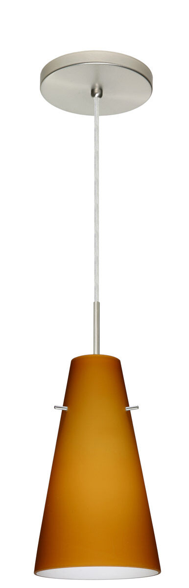 Cierro LED Satin Nickel Pendant Ceiling Light in Amber Matte Glass