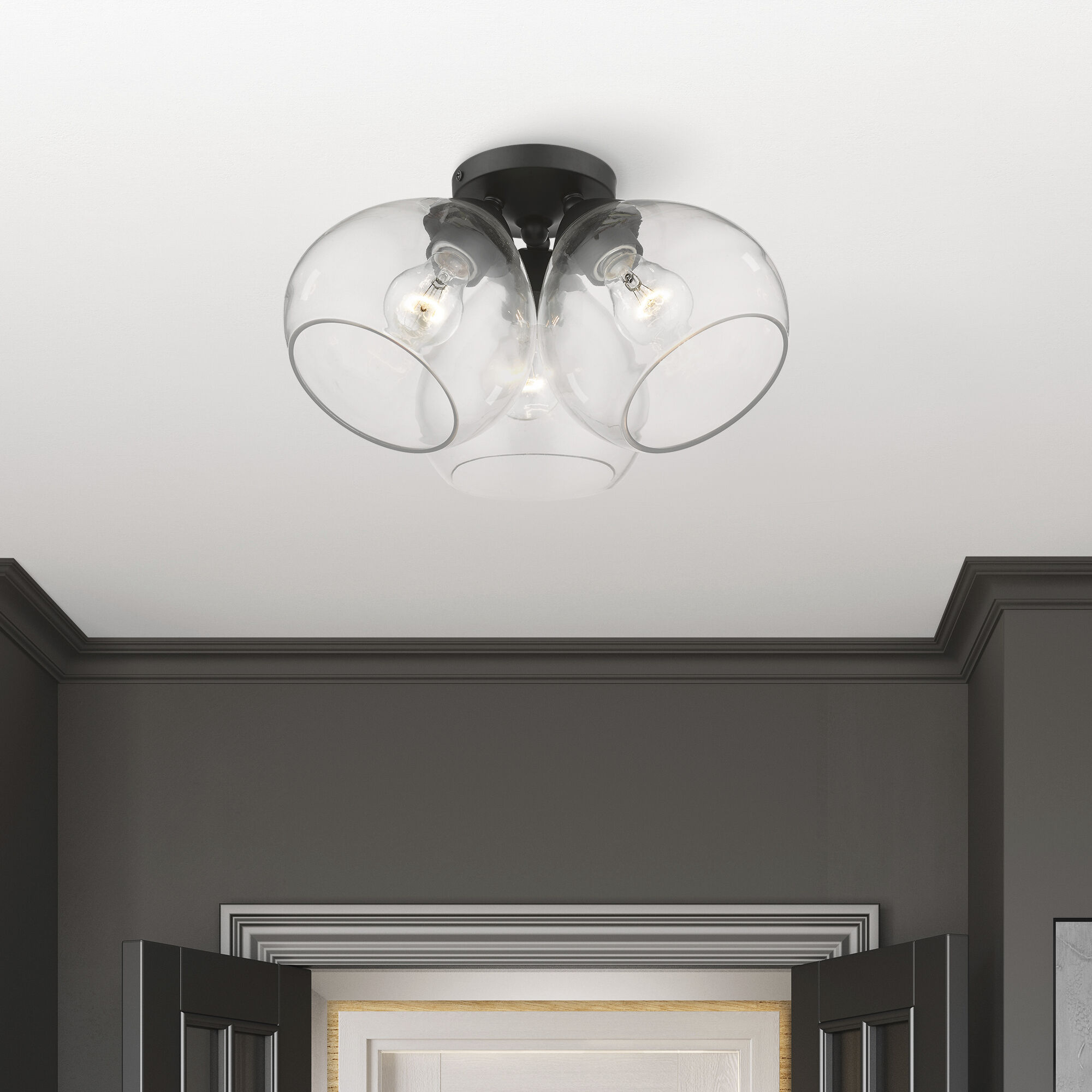 Catania 3 Light 16 inch Black Semi-Flush Ceiling Light