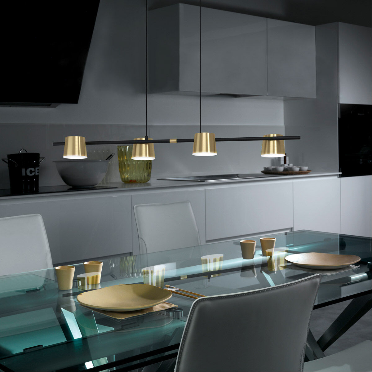 Altamira 4 Light 45.43 inch Structured Black and Brass Linear Pendant Ceiling Light