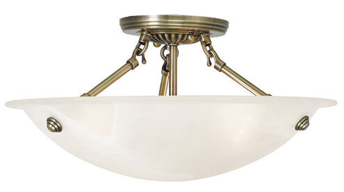 Oasis 3 Light 16 inch Antique Brass Semi-Flush Mount Ceiling Light