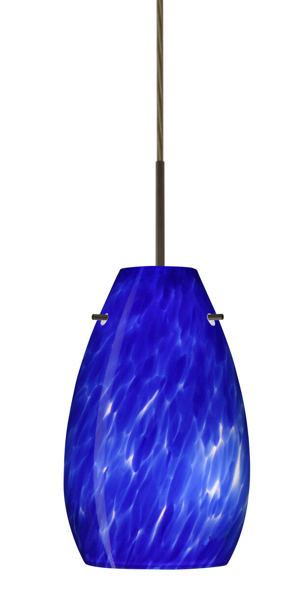 Pera 1 Light Bronze Pendant Ceiling Light in Blue Cloud Glass Incandescent