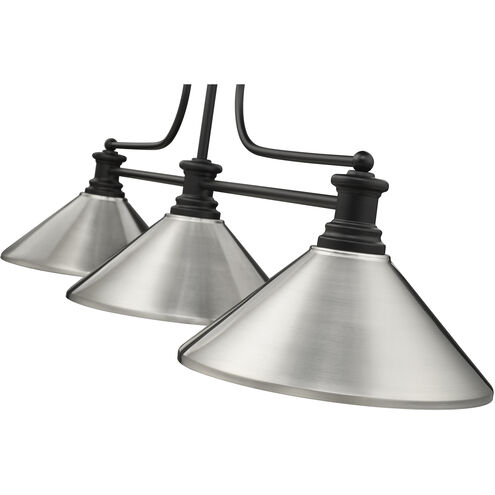Melange 3 Light 52 inch Matte Black Billiard Ceiling Light in Brushed Nickel Steel