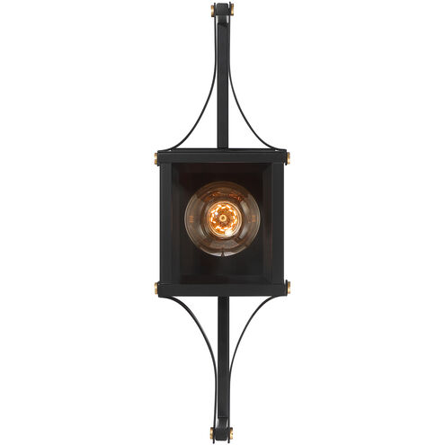 Raeburn 1 Light 18 inch Matte Black with Burnished Brass Outdoor Wall Lantern