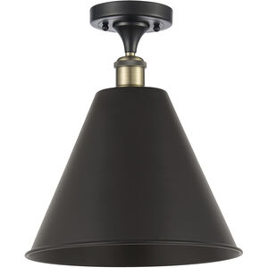Ballston Cone LED 12 inch Black Antique Brass Semi-Flush Mount Ceiling Light