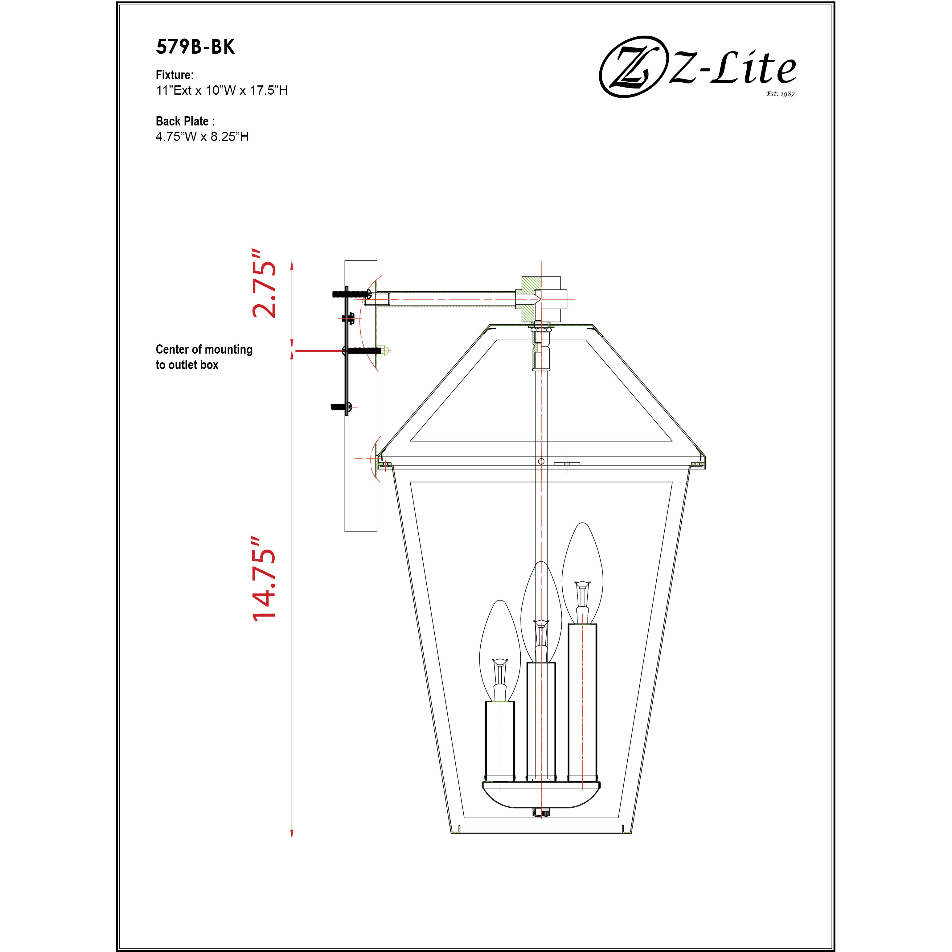Talbot 3 Light 17.5 inch Black Outdoor Wall Light in Clear Beveled Glass