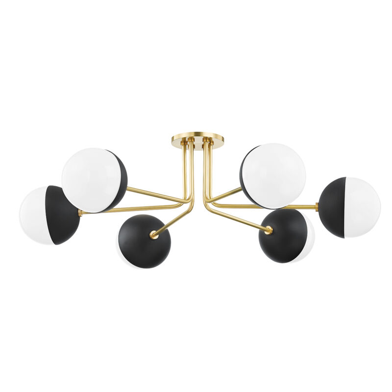 Renee 6 Light 28 inch Aged Brass/Black Semi Flush Ceiling Light in Aged Brass and Black