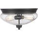 Amon 2 Light 13 inch Matte Black Flush Mount Ceiling Light in 4, Matte Opal Glass