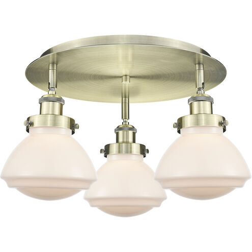 Olean 3 Light 18.25 inch Antique Brass Flush Mount Ceiling Light in Matte White