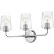 Kline 3 Light 23.75 inch Chrome Bath Wall Light in Clear