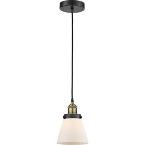 Cone 1 Light 6.25 inch Black Antique Brass Mini Pendant Ceiling Light in Matte White Glass