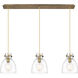 Newton Bell 3 Light 39.75 inch Brushed Brass Linear Pendant Ceiling Light in Clear Glass