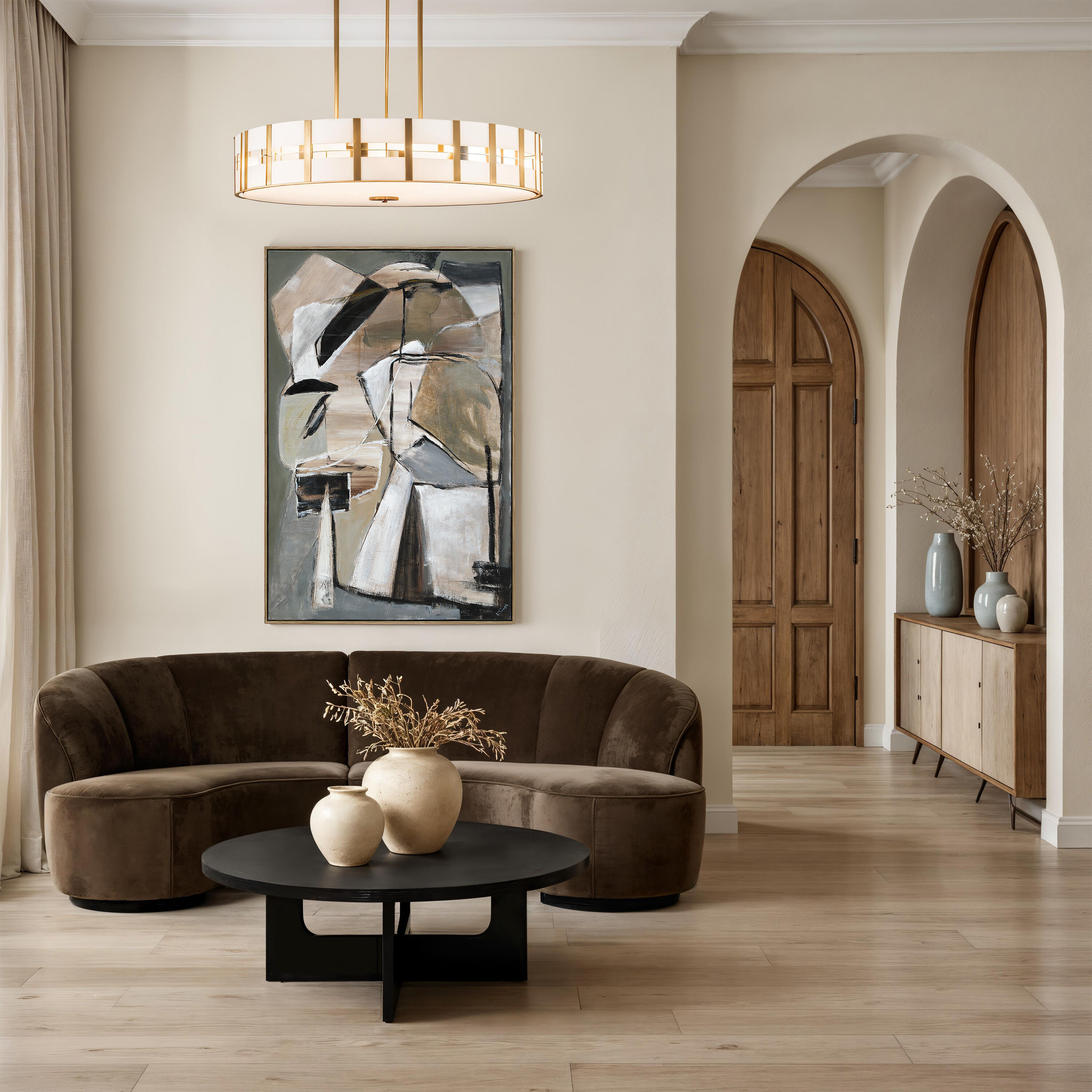 Pascal Multicolor and Medium Walnut Canvas Art