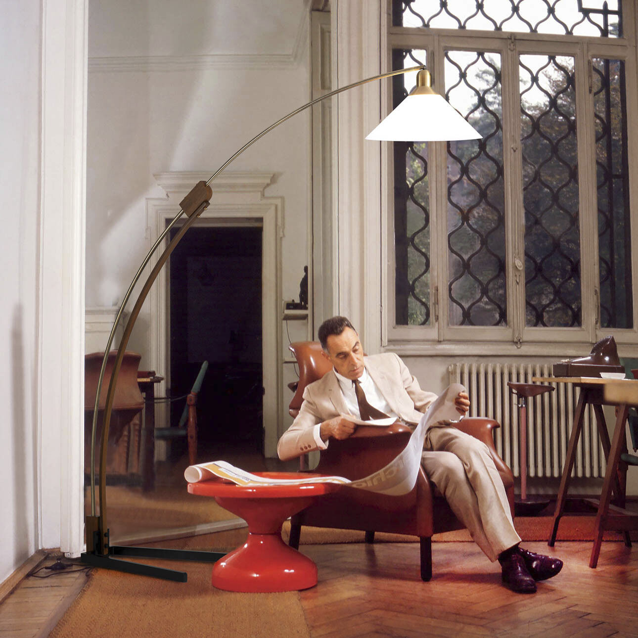 Melmar 80 inch 100.00 watt Walnut and Weathered Brass with Black Arc Floor Lamp Portable Light