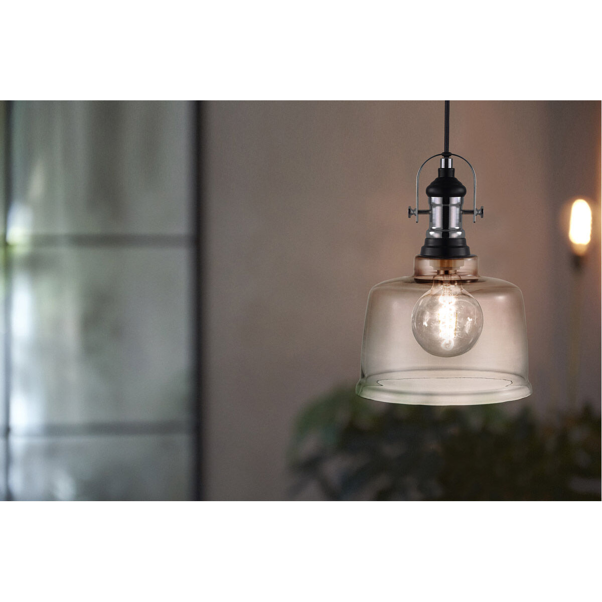 Gilwell 1 1 Light 15 inch Matte Black and Chrome Pendant Ceiling Light