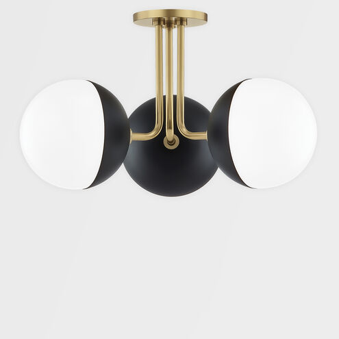 Renee 3 Light 20 inch Aged Brass / Black Semi Flush Ceiling Light in Aged Brass and Black