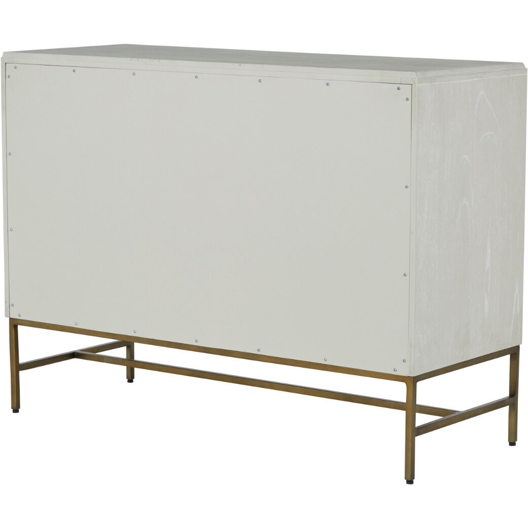 Maya Cerused White / Stained Brass / Caramel Brown Leather Dresser