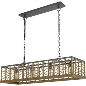 Winfall 4 Light 40 inch Burlap and Black Pendant Ceiling Light, Island Desig
