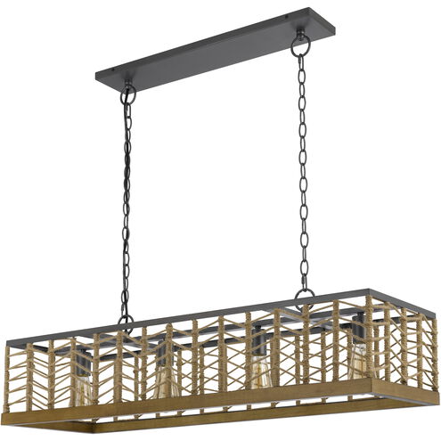 Winfall 4 Light 40 inch Burlap and Black Pendant Ceiling Light, Island Desig