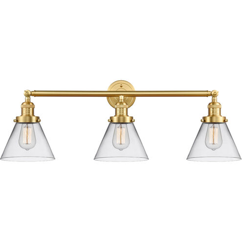 Franklin Restoration Large Cone LED 32 inch Satin Gold Bath Vanity Light Wall Light in Clear Glass, Franklin Restoration