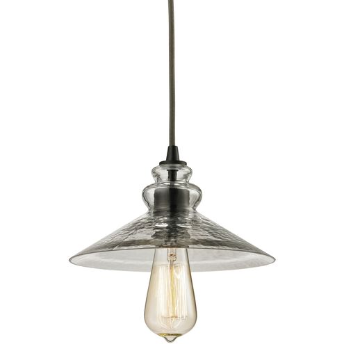 Hammered Glass 1 Light 9 inch Oil Rubbed Bronze with Smoke Mini Pendant Ceiling Light