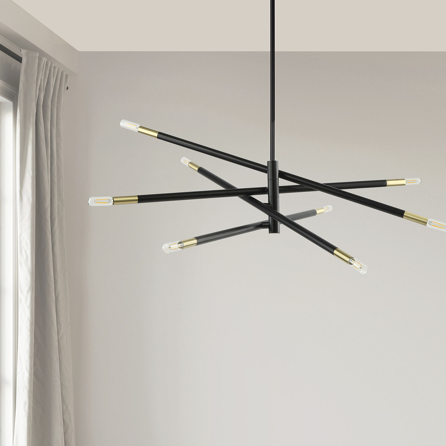 Wand 8 Light 50 inch Matte Black with Aged Brass Chandelier Ceiling Light in Matte Black and Aged Brass