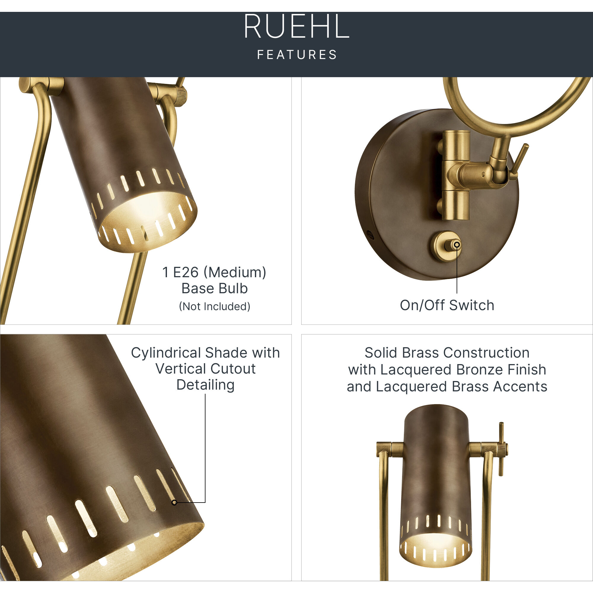 Ruehl 14 inch 9 watt Lacquered Bronze Swing Arm Wall Sconce Wall Light