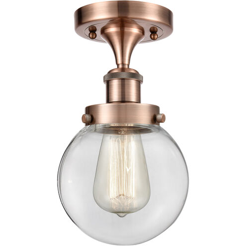 Ballston Beacon 1 Light 6 inch Antique Copper Semi-Flush Mount Ceiling Light in Clear Glass