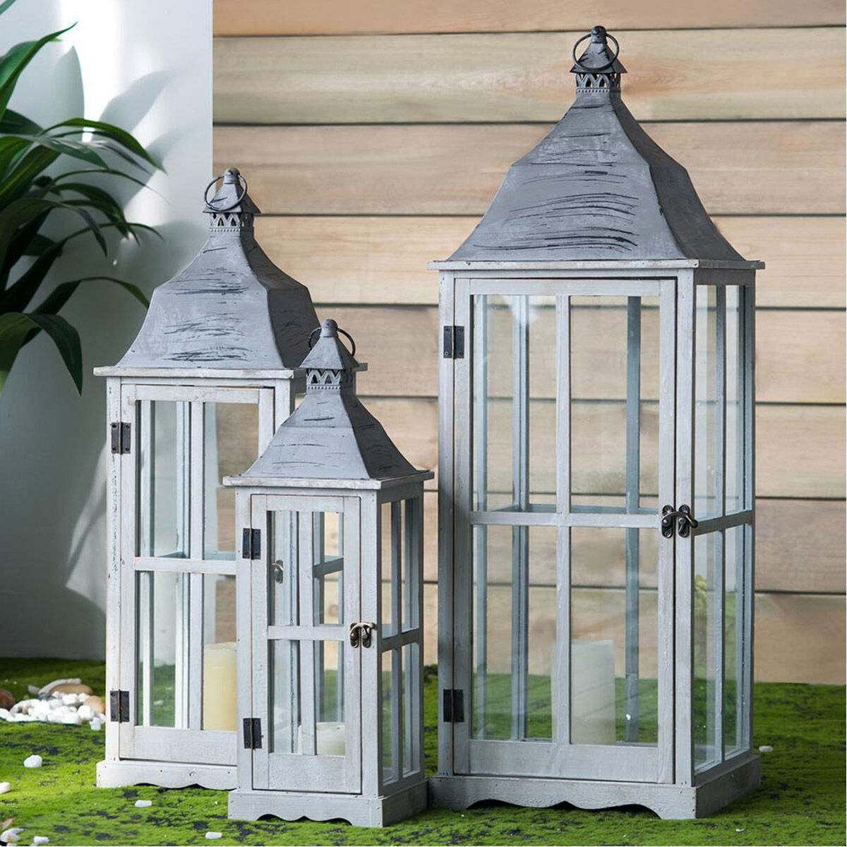 Window 12.6 inch Gray Lantern, Set of 3