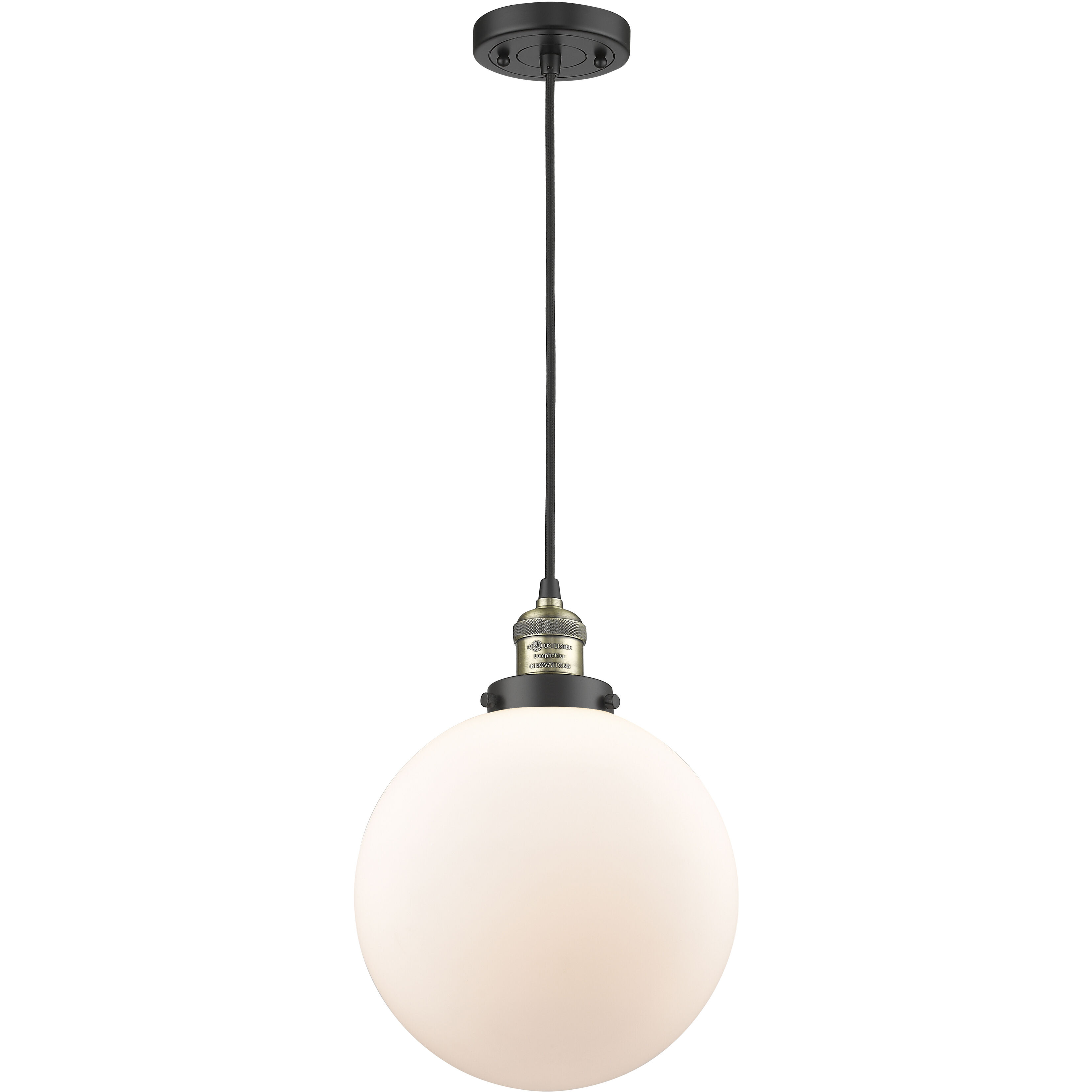 Franklin Restoration Beacon 1 Light 10 inch Black Antique Brass Mini Pendant Ceiling Light in Incandescent, Matte White, Franklin Restoration
