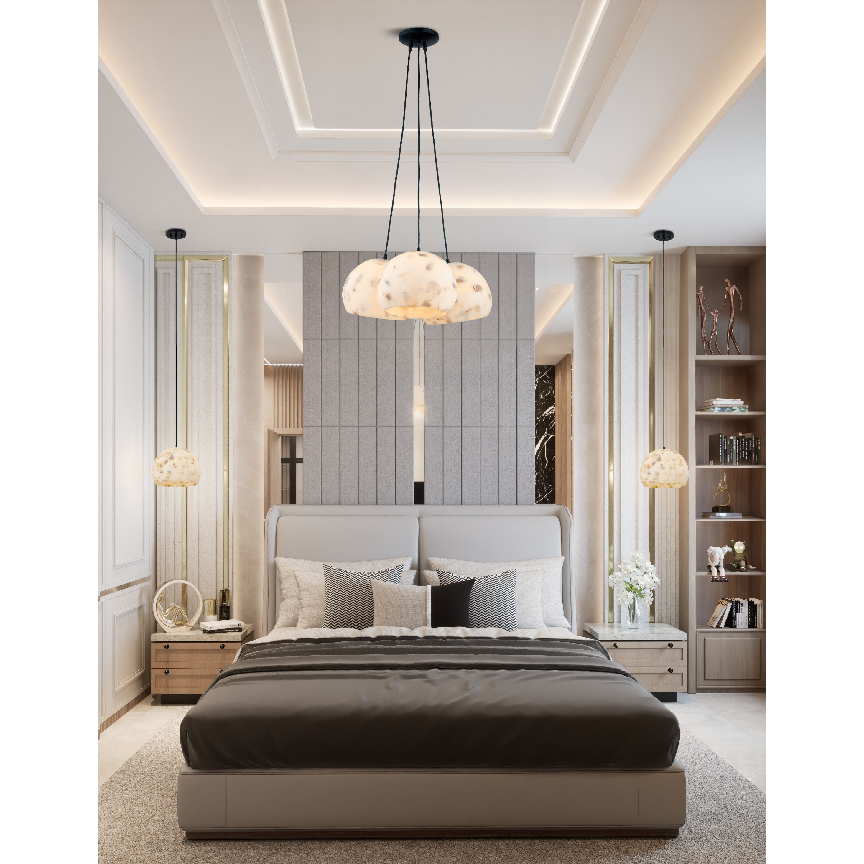 Alabaster Rocks Collection 3 Light 21.5 inch Matte Black Pendant Ceiling Light, Globe Family