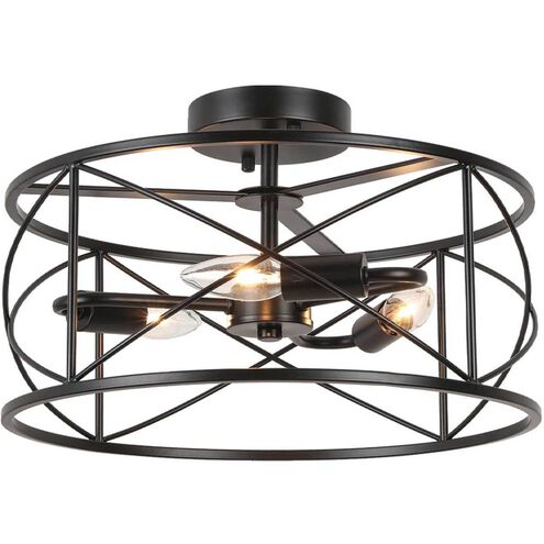 Calah 3 Light 15 inch Matte Black Semi-Flush Mount Ceiling Light