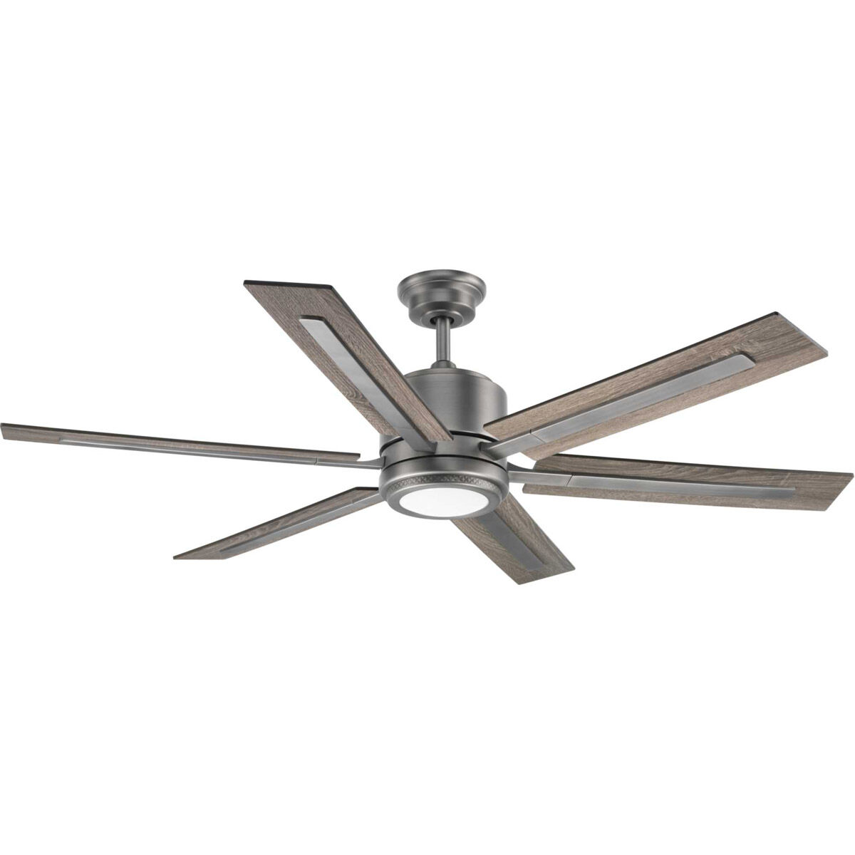 Glandon 60 inch Antique Nickel with Walnut/Driftwood Blades Ceiling Fan, Progress LED