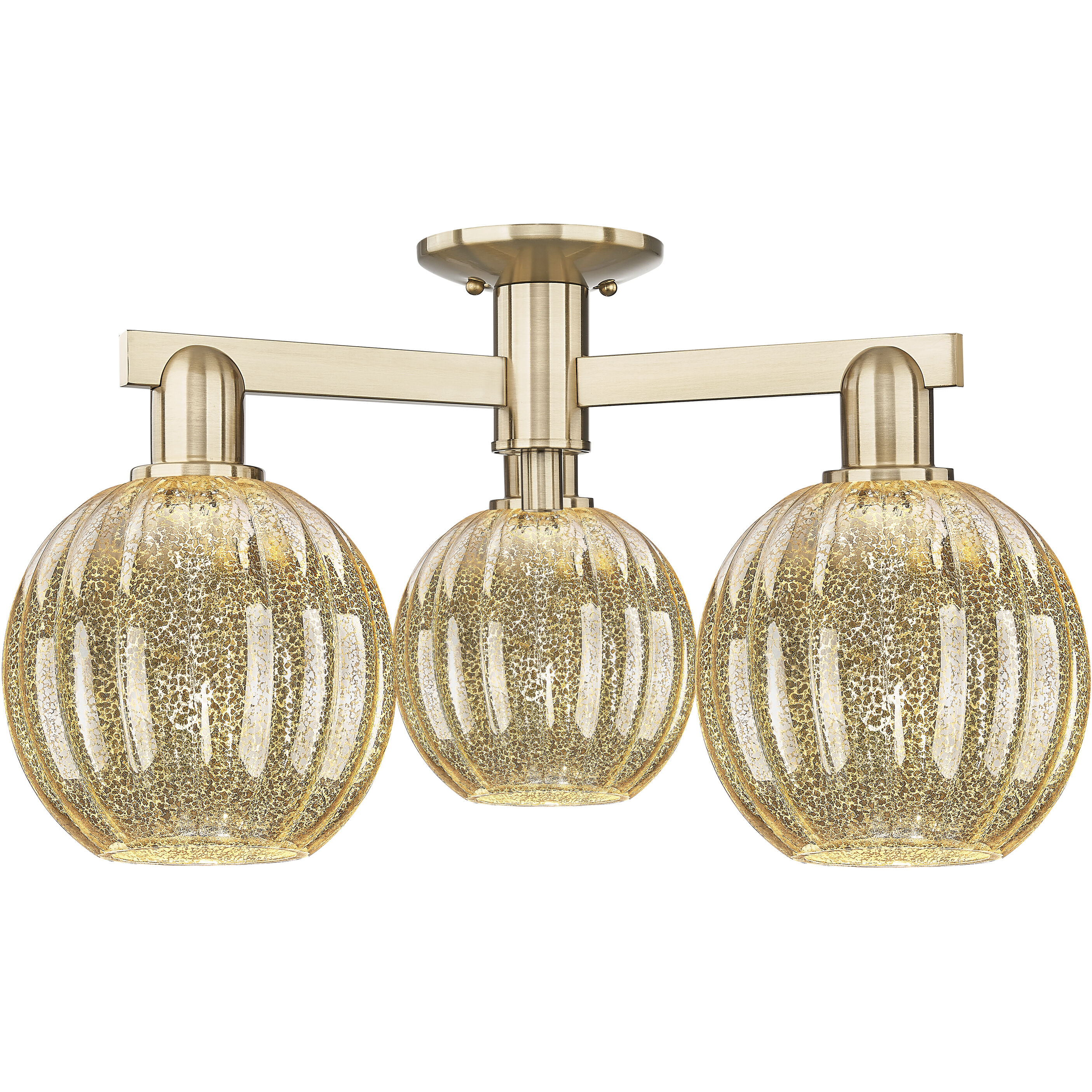 Preston 3 Light 24.5 inch Champagne Bronze Semi-Flush Mount Ceiling Light in Mercury Glass
