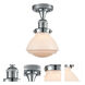 Franklin Restoration Olean LED 7 inch Polished Chrome Semi-Flush Mount Ceiling Light in Matte White Glass, Franklin Restoration