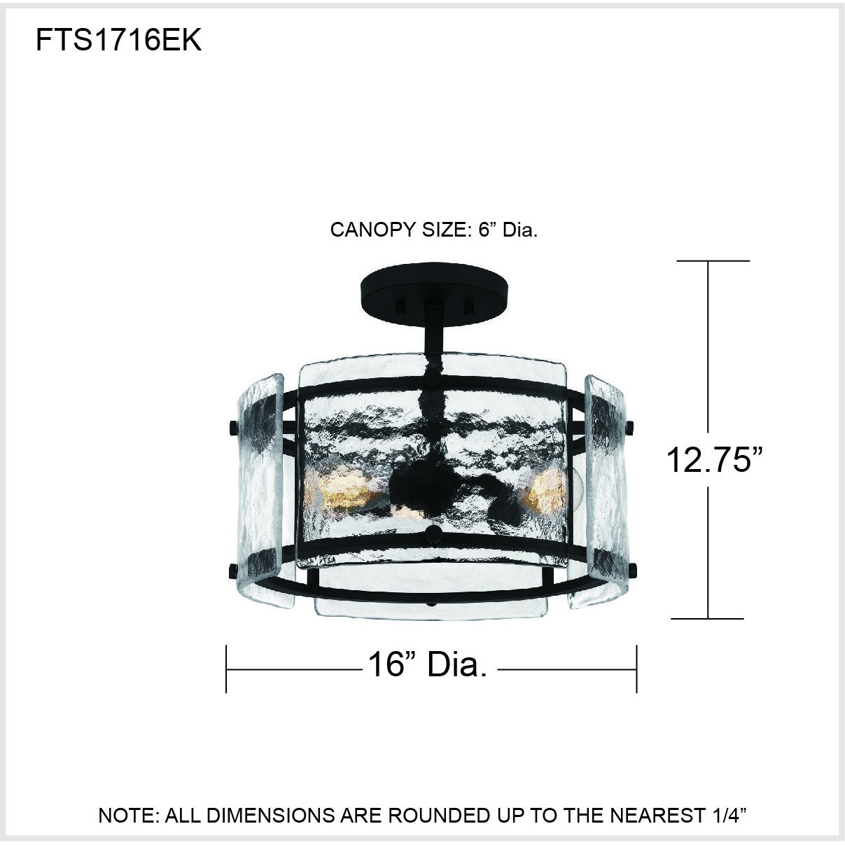 Fortress 3 Light 16 inch Earth Black Semi-Flush Mount Ceiling Light