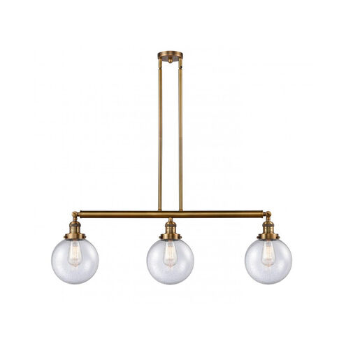 Franklin Restoration Large Beacon 3 Light 41 inch Brushed Brass Island Light Ceiling Light in Seedy Glass, Franklin Restoration