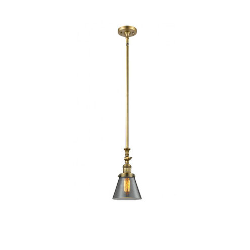 Franklin Restoration Small Cone 1 Light 6 inch Brushed Brass Mini Pendant Ceiling Light in Plated Smoke Glass, Franklin Restoration