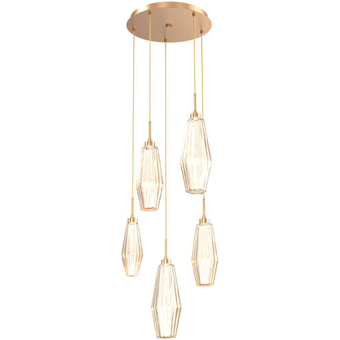 Aalto LED 19.8 inch Novel Brass Chandelier Ceiling Light in Optic Rib Amber, 2700K LED, Round Multi-Port